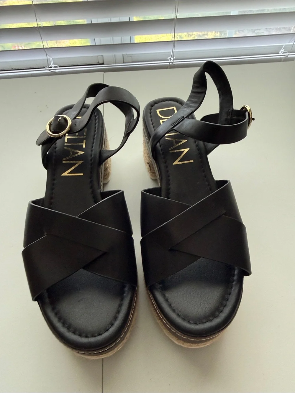 DOLAN Black Crisscross Espadrille Wedge Sandals